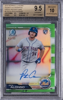 2019 Bowman Chrome Green Refractors #CRAPA Pete Alonso Signed Rookie Card (#41/99) – BGS GEM MINT 9.5/BGS 10